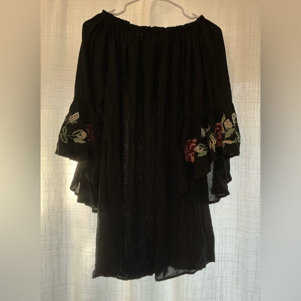 Blue Rain Black off the shoulder flowing sleeves top or dress